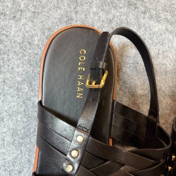 Cole Haan Francie W21146 Womens US 9 B Casual Sandals Black Leather Strappy Flat - Picture 2 of 5